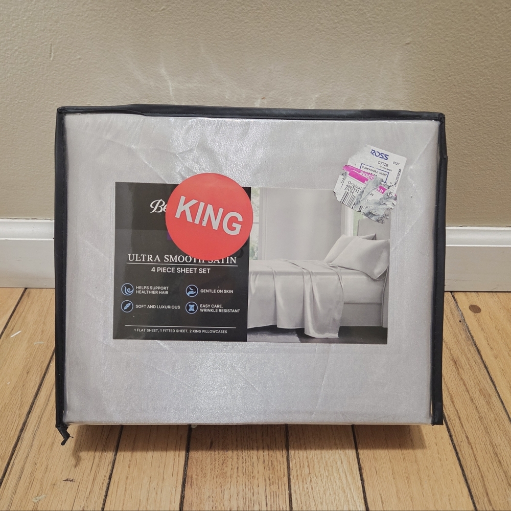 NEW Beautyrest, King Light Gray Satin Sheets